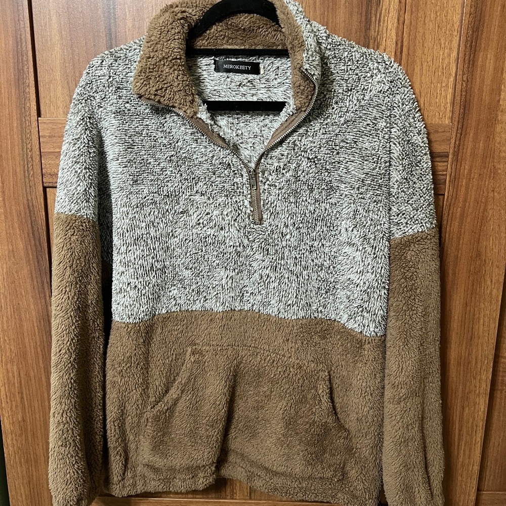 Merokeety Multicolored Sherpa Quarter Zip Pullover